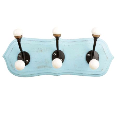 Turquoise Black Double Loop Ceramic Iron Wooden Hooks